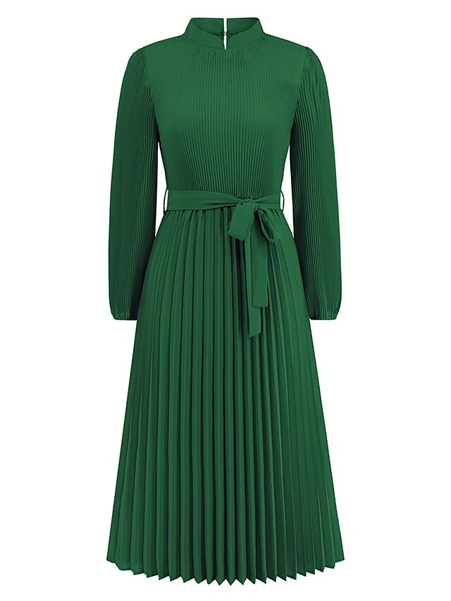 Women's Work Dress Swing Dress Black Dress Fashion Midi Dress Lace Up Ruched Crew Neck Long Sleeve Plain Loose Fit Black Blue Green Fall Winter S M L XL XXL 4 Women's Work Dress Swing Dress Black Dress Fashion Midi Dress Lace Up Ruched Crew Neck Long Sleeve Plain Loose Fit Black Blue Green Fall Winter S M L XL XXL - Image 4