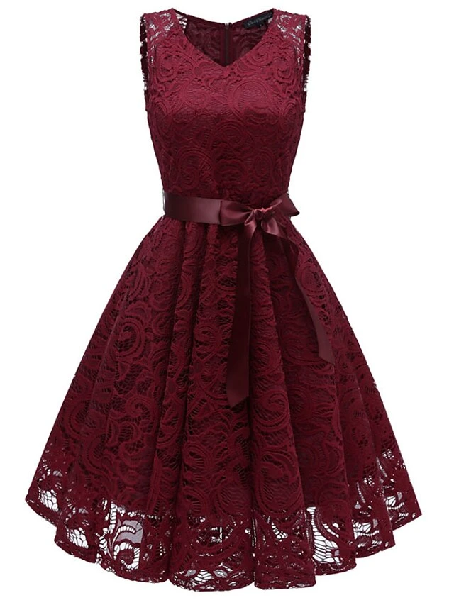 Women's Party Dress Vintage Tea Dresses Lace Dress Homecoming Dress Knee Length Dress Pink Wine Navy Blue Sleeveless Pure Color Lace Summer Spring Fall V Neck Vintage Party Wedding Guest Dress 7 Women's Party Dress Vintage Tea Dresses Lace Dress Homecoming Dress Knee Length Dress Pink Wine Navy Blue Sleeveless Pure Color Lace Summer Spring Fall V Neck Vintage Party Wedding Guest Dress - Image 7