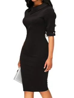 Women's Work Dress Sheath Dress Semi Formal Dress Fashion Office Daily Workfashion Midi Dress Ruched Shirt Collar Half Sleeve Plain Slim Black Wine Navy Blue Fall Winter S M L XL XXL 24 Women's Work Dress Sheath Dress Semi Formal Dress Fashion Office Daily Workfashion Midi Dress Ruched Shirt Collar Half Sleeve Plain Slim Black Wine Navy Blue Fall Winter S M L XL XXL -Party Prom Dresses Sales Store fehxin1695030995635