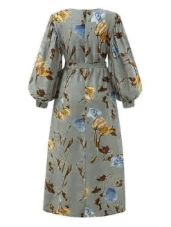 Women's Work Dress Sheath Dress Semi Formal Dress Fashion Long Dress Maxi Dress Print Crew Neck Long Sleeve Floral Loose Fit Army Green Apricot Fall Winter S M L XL XXL -Party Prom Dresses Sales Store feixfa1693374193710