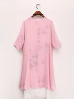 Women's Two Piece Dress Set Casual Dress Print Dress Outdoor Daily Streetwear Casual Layered Print Midi Dress Crew Neck Half Sleeve Floral Regular Fit Pink Sky Blue Summer Spring S M L XL XXL -Party Prom Dresses Sales Store fetrua1685013683116