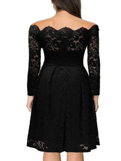 Women‘s Party Dress Homecoming Dress Lace Dress Midi Dress Black Wine Dusty Blue Long Sleeve Pure Color Lace Fall Spring Off Shoulder Elegant Winter Dress Wedding Guest 2023 -Party Prom Dresses Sales Store ffuevq1603105988839