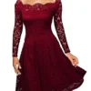 Women‘s Party Dress Homecoming Dress Lace Dress Midi Dress Black Wine Dusty Blue Long Sleeve Pure Color Lace Fall Spring Off Shoulder Elegant Winter Dress Wedding Guest 2023