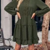 Women's Work Dress Casual Dress Fashion Winter Dress Daily Mini Dress Ruched Ruffle Crew Neck Long Sleeve Plain Loose Fit Brown Army Green Apricot Fall Winter S M L XL