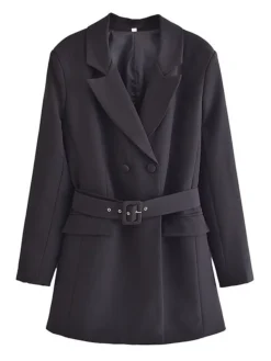 Women's Work Dress Blazer Dress Semi Formal Dress Fashion Office Daily Workfashion Mini Dress Button Pocket Shirt Collar Long Sleeve Plain Loose Fit Black Green Fall S M L -Party Prom Dresses Sales Store fgwxii1695030984935