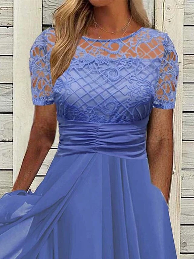 Women's Party Dress Lace Dress Cocktail Dress Midi Dress Blue Short Sleeve Pure Color Lace Summer Spring Fall Crew Neck Party Wedding Guest Vacation Summer Dress 2023 S M L XL 2XL 3XL 2 Women's Party Dress Lace Dress Cocktail Dress Midi Dress Blue Short Sleeve Pure Color Lace Summer Spring Fall Crew Neck Party Wedding Guest Vacation Summer Dress 2023 S M L XL 2XL 3XL - Image 2