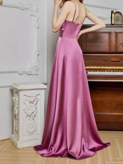 Women's Prom Dress Party Dress Satin Dress Long Dress Maxi Dress Champagne Pink Red Sleeveless Pure Color Backless Spring Fall Winter Spaghetti Strap Fashion Winter Dress Evening Party Wedding Guest -Party Prom Dresses Sales Store fgymjm1692079371705