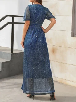 Women's Long Dress Maxi Dress Party Dress Formal Dress Summer Dress Pure Color Streetwear Modern Party Outdoor Holiday Lace Up Split Short Sleeve V Neck Dress Loose Fit Black Red Blue Summer Spring S -Party Prom Dresses Sales Store fidksg1678860568915