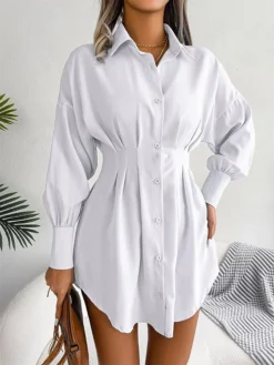 Women's Work Dress White Dress Semi Formal Dress Fashion Office Daily Workfashion Mini Dress Ruched Button Shirt Collar Long Sleeve Plain Loose Fit White Blue Army Green Fall Winter S M L XL 20 Women's Work Dress White Dress Semi Formal Dress Fashion Office Daily Workfashion Mini Dress Ruched Button Shirt Collar Long Sleeve Plain Loose Fit White Blue Army Green Fall Winter S M L XL -Party Prom Dresses Sales Store fiwrek1695026950710