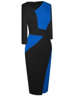 Women's Work Dress Sheath Dress Semi Formal Dress Fashion Midi Dress Patchwork V Neck 3/4 Length Sleeve Color Block Regular Fit Black Red Navy Blue Fall Winter S M L XL XXL -Party Prom Dresses Sales Store fjngiv1692610639836
