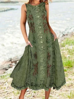 Women's Two Piece Dress Set Casual Dress Swing Dress Outdoor Daily Fashion Modern Button Pocket Midi Dress Crew Neck Short Sleeve Floral Loose Fit Pink Blue Green Summer Spring S M L XL XXL -Party Prom Dresses Sales Store fjtgpk1683801798316