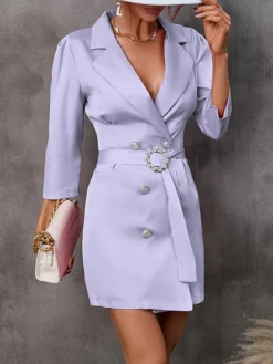 Women's Work Dress Blazer Dress Semi Formal Dress Fashion Mini Dress Button Pocket Shirt Collar 3/4 Length Sleeve Plain Regular Fit Black White Red Fall S M L XL XXL