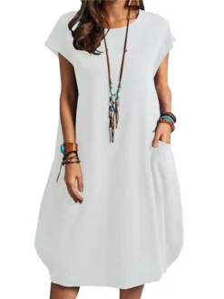 Women's Cotton Linen Dress Casual Dress Shift Dress Midi Dress Cotton And Linen Casual Classic Outdoor Daily Vacation Crew Neck Pocket Short Sleeve Summer Spring Fall 2023 Regular Fit Black White 18 Women's Cotton Linen Dress Casual Dress Shift Dress Midi Dress Cotton And Linen Casual Classic Outdoor Daily Vacation Crew Neck Pocket Short Sleeve Summer Spring Fall 2023 Regular Fit Black White -Party Prom Dresses Sales Store fjzhok1652429728609