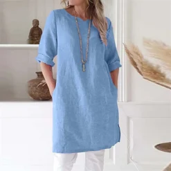Women's Cotton Linen Dress A Line Dress Mini Dress Cotton Cotton Blend Casual Comfort Home Split Neck Pocket Rolled Cuff Half Sleeve Summer Spring Loose Fit Pink Light Blue Gray Pure Color S M L XL 10 Women's Cotton Linen Dress A Line Dress Mini Dress Cotton Cotton Blend Casual Comfort Home Split Neck Pocket Rolled Cuff Half Sleeve Summer Spring Loose Fit Pink Light Blue Gray Pure Color S M L XL -Party Prom Dresses Sales Store fmvzdn1651741057233