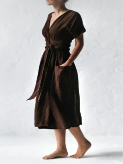 Women's Casual Dress Cotton Linen Dress A Line Dress Midi Dress Polyester Fashion Street Style Outdoor Daily Date V Neck Pocket Strappy Short Sleeve Summer Spring 2023 Regular Fit Pink Wine Brown 15 Women's Casual Dress Cotton Linen Dress A Line Dress Midi Dress Polyester Fashion Street Style Outdoor Daily Date V Neck Pocket Strappy Short Sleeve Summer Spring 2023 Regular Fit Pink Wine Brown -Party Prom Dresses Sales Store fmymxv1687680024976