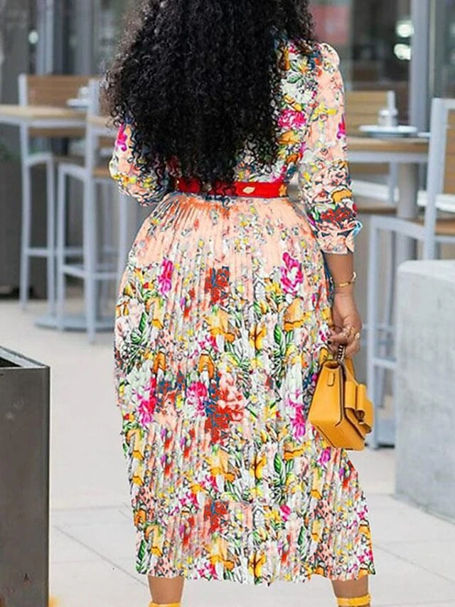 Women's Casual Dress Church Dress Midi Dress Light Pink 3/4 Length Sleeve Floral Print Fall Winter Autumn Shirt Collar Modern 2023 M L XL XXL 2 Women's Casual Dress Church Dress Midi Dress Light Pink 3/4 Length Sleeve Floral Print Fall Winter Autumn Shirt Collar Modern 2023 M L XL XXL - Image 2