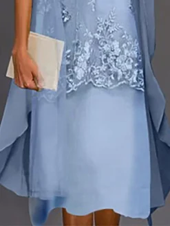 Women's Dress Set Lace Dress Midi Dress Light Blue Green Gray Half Sleeve Floral Embroidered Layered Patchwork Summer Spring Fall Crew Neck Elegant Chinoiserie 2023 M L XL XXL XXXL 4XL 5XL -Party Prom Dresses Sales Store foogze1644389749168