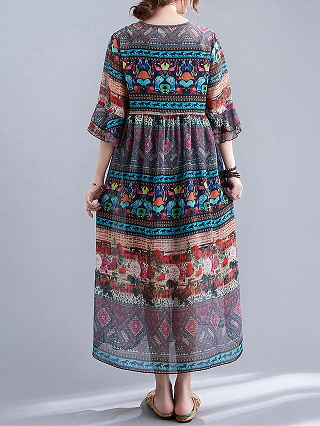 Women's Casual Dress Cotton Linen Dress Swing Dress Midi Dress Linen / Cotton Blend Fashion Classic Outdoor Daily Holiday V Neck Ruched Ruffle 3/4 Length Sleeve Fall Winter Autumn 2023 Loose Fit Blue 2 Women's Casual Dress Cotton Linen Dress Swing Dress Midi Dress Linen / Cotton Blend Fashion Classic Outdoor Daily Holiday V Neck Ruched Ruffle 3/4 Length Sleeve Fall Winter Autumn 2023 Loose Fit Blue - Image 2