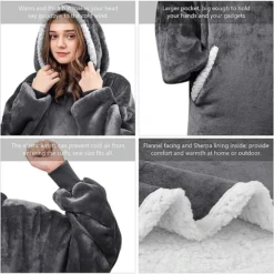 Women‘s Christmas Couple‘s Pajamas Nightgown Wearable Blanket Hoodie Blanket Pure Color Warm Comfort Oversized Home Daily Fleece Warm Hoodie Long Sleeve Pocket Winter Fall Pink Wine -Party Prom Dresses Sales Store fpmovw1668410231960