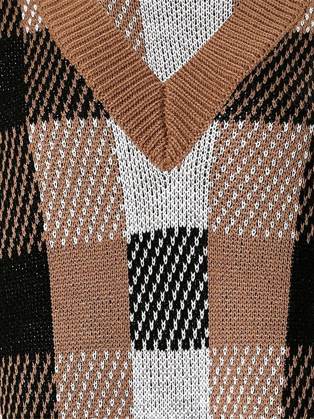 Women's Sweater Dress Winter Dress Jumper Dress Mini Dress Fashion Plaid Daily Date Going Out Weekend V Neck Long Sleeve Patchwork 2023 Regular Fit Khaki S M L XL 5 Women's Sweater Dress Winter Dress Jumper Dress Mini Dress Fashion Plaid Daily Date Going Out Weekend V Neck Long Sleeve Patchwork 2023 Regular Fit Khaki S M L XL - Image 5