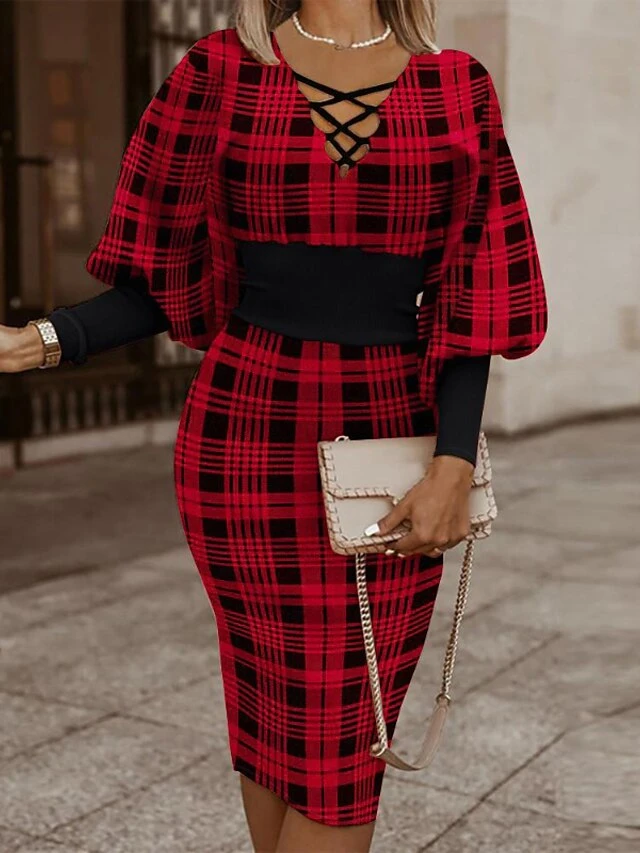 Women's Christmas Casual Dress Bodycon Sheath Dress Mini Dress Black And White Black Khaki Long Sleeve Geometric Patchwork Winter Fall Autumn V Neck Modern 2022 S M L XL XXL 1 Women's Christmas Casual Dress Bodycon Sheath Dress Mini Dress Black And White Black Khaki Long Sleeve Geometric Patchwork Winter Fall Autumn V Neck Modern 2022 S M L XL XXL