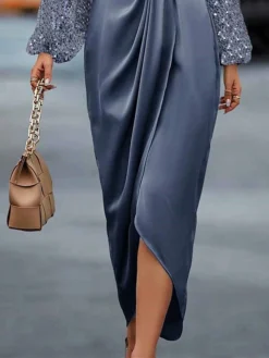 Women‘s Christmas Prom Dress Party Dress Sequin Dress Long Dress Maxi Dress Wine Blue Emerald Green Long Sleeve Pure Color Sparkly Glitter Sequins Spring Fall Winter V Neck Fashion Wedding Guest -Party Prom Dresses Sales Store frppwn1694057317102