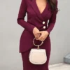 Women‘s Blazer Dress And Jacket Set Sheath Dress Midi Dress Black Wine Blue Long Sleeve Pure Color Ruched Winter Fall Autumn Deep V Classic Winter Dress Fall Dress 2023 S M L XL XXL 3XL