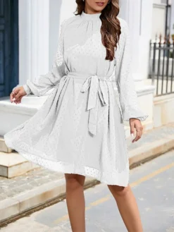 Women's Work Dress Chiffon Dress Black Dress Fashion Mini Dress Lace Up Ruched Crew Neck Long Sleeve Plain Loose Fit Black White Wine Fall Winter S M L XL XXL 27 Women's Work Dress Chiffon Dress Black Dress Fashion Mini Dress Lace Up Ruched Crew Neck Long Sleeve Plain Loose Fit Black White Wine Fall Winter S M L XL XXL -Party Prom Dresses Sales Store fscctk1693373936304