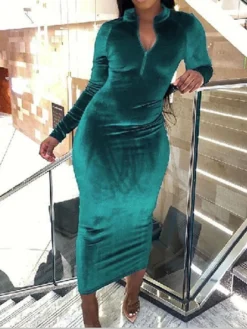 Women's Party Dress Velvet Dress Wedding Guest Dress Midi Dress Black Pink Wine Long Sleeve Pure Color Zipper Spring Fall Winter V Neck Fashion Winter Dress Evening Party Wedding Guest 2023 S M L XL -Party Prom Dresses Sales Store fshdgr1692615530130