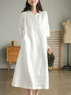 Women's Work Dress Sheath Dress Semi Formal Dress Fashion Midi Dress Button V Neck Half Sleeve Plain Loose Fit White Blue Orange Fall Winter L XL XXL 3XL -Party Prom Dresses Sales Store fspeah1692601431935