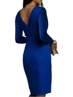 Women's Work Dress Sheath Dress Semi Formal Dress Fashion Winter Dress Office Workfashion Midi Dress Ruched Split V Neck Long Sleeve Stripe Plain Regular Fit Blue Green Fall Winter S M L XL XXL 8 Women's Work Dress Sheath Dress Semi Formal Dress Fashion Winter Dress Office Workfashion Midi Dress Ruched Split V Neck Long Sleeve Stripe Plain Regular Fit Blue Green Fall Winter S M L XL XXL -Party Prom Dresses Sales Store fvdqab1695096216440