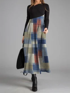 Women's Work Dress Casual Dress Swing Dress Fashion Winter Dress Daily Long Dress Maxi Dress Button Print V Neck Long Sleeve Geometric Plaid Regular Fit Blue Green Khaki Fall Winter S M L XL XXL -Party Prom Dresses Sales Store fvjlyq1695887967894