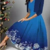 Women's Two Piece Dress Set Casual Dress Swing Dress Outdoor Christmas Fashion Elegant Print Midi Dress V Neck Half Sleeve Snowflake Regular Fit Wine Navy Blue Blue Fall Winter S M L XL XXL