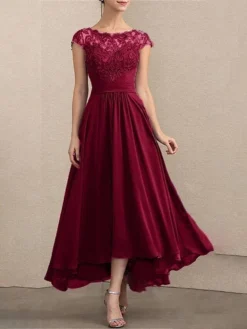 Women's Semi Formal Party Dress Corset Dress Lace Dress Long Dress Maxi Dress Black Wine Gray Short Sleeve Pure Color Lace Spring Summer Boat Neck 2023 S M L XL XXL 3XL