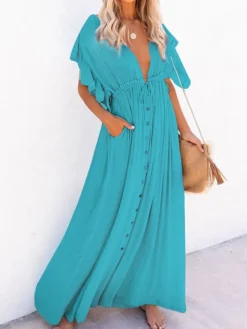 Women's Normal Party Dress White Dress Long Dress Maxi Dress Black White Army Green Long Sleeve Pure Color Button Summer Spring Fall Plunge Vacation One-Size -Party Prom Dresses Sales Store fxldjw1657546637009