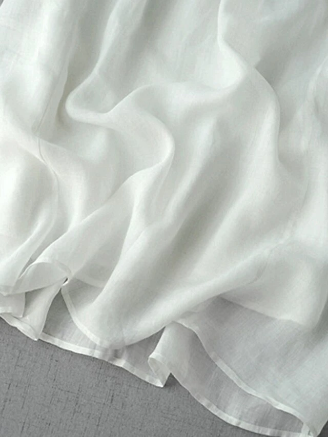 Women's Casual Dress Cotton Linen Dress White Dress Midi Dress Cotton Blend Basic Casual Outdoor Vacation V Neck Ruched Half Sleeve Summer Spring Fall 2023 Loose Fit White Green Apricot Pure Color M 3 Women's Casual Dress Cotton Linen Dress White Dress Midi Dress Cotton Blend Basic Casual Outdoor Vacation V Neck Ruched Half Sleeve Summer Spring Fall 2023 Loose Fit White Green Apricot Pure Color M - Image 3