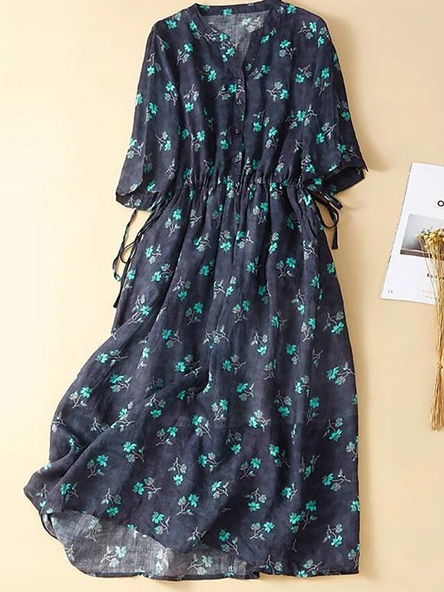 Women's Casual Dress Cotton Linen Dress A Line Dress Midi Dress Linen / Cotton Blend Basic Classic Outdoor Daily Vacation Split Neck Button Pocket 3/4 Length Sleeve Spring Fall Autumn 2023 Loose Fit 1 Women's Casual Dress Cotton Linen Dress A Line Dress Midi Dress Linen / Cotton Blend Basic Classic Outdoor Daily Vacation Split Neck Button Pocket 3/4 Length Sleeve Spring Fall Autumn 2023 Loose Fit