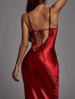 Women‘s Christmas Prom Dress Party Dress Satin Dress Long Dress Maxi Dress Red Gold Sleeveless Pure Color Backless Spring Fall Winter Spaghetti Strap Fashion Birthday Evening Party Wedding Guest -Party Prom Dresses Sales Store fyepjf1692173958874