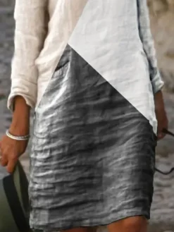 Women's Casual Dress Cotton Linen Dress Shift Dress Midi Dress Cotton Blend Basic Modern Outdoor Daily Vacation V Neck Patchwork Long Sleeve Summer Spring Fall 2023 Regular Fit White Color Block S M 5 Women's Casual Dress Cotton Linen Dress Shift Dress Midi Dress Cotton Blend Basic Modern Outdoor Daily Vacation V Neck Patchwork Long Sleeve Summer Spring Fall 2023 Regular Fit White Color Block S M -Party Prom Dresses Sales Store fyones1676368619074