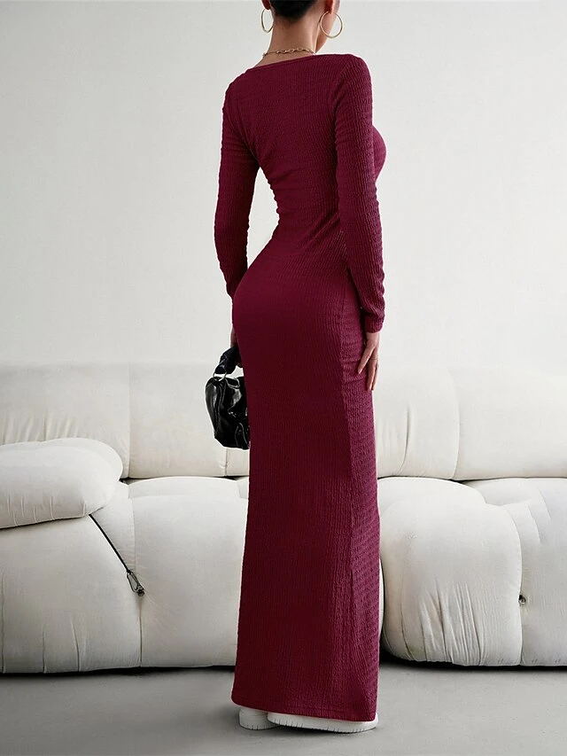 Women's Sweater Dress Jumper Dress Sheath Dress Long Dress Maxi Dress Fashion Pure Color Outdoor Daily Holiday Vacation U Neck Long Sleeve 2023 Slim Black Wine Brown S M L XL 20 Women's Sweater Dress Jumper Dress Sheath Dress Long Dress Maxi Dress Fashion Pure Color Outdoor Daily Holiday Vacation U Neck Long Sleeve 2023 Slim Black Wine Brown S M L XL - Image 20