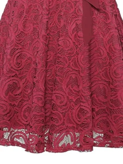 Women's Party Dress Lace Dress Vintage Dress Midi Dress Wine 3/4 Length Sleeve Pure Color Lace Spring Fall Winter V Neck Fashion Party Evening Party Spring Dress 2023 XS S M L XL XXL -Party Prom Dresses Sales Store gadcel1670998262259