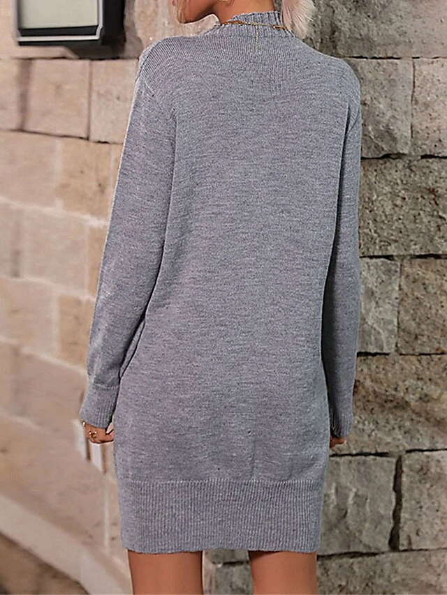 Women's Sweater Dress Jumper Dress Winter Dress Mini Dress Warm Plain Outdoor Daily Vacation Going Out Turtleneck Long Sleeve 2023 Loose Fit Gray S M L 2 Women's Sweater Dress Jumper Dress Winter Dress Mini Dress Warm Plain Outdoor Daily Vacation Going Out Turtleneck Long Sleeve 2023 Loose Fit Gray S M L - Image 2