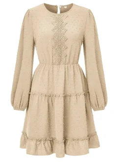 Women's Work Dress Casual Dress Fashion Winter Dress Daily Mini Dress Ruched Ruffle Crew Neck Long Sleeve Plain Loose Fit Brown Army Green Apricot Fall Winter S M L XL -Party Prom Dresses Sales Store gajapg1695645258488