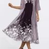Women's Two Piece Dress Set Casual Dress Swing Dress Daily Date Streetwear Modern Print Midi Dress Crew Neck Half Sleeve Floral Loose Fit Purple Gray Spring Fall M L XL XXL 3XL
