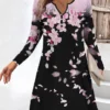 Women's Work Dress Casual Dress Fashion Winter Dress Daily Mini Dress Button Print V Neck Long Sleeve Floral Regular Fit Yellow Navy Blue Blue Fall Winter S M L XL XXL