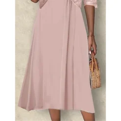 Women's Two Piece Dress Set Party Dress Lace Dress Party Wedding Guest Elegant Modern Lace Patchwork Midi Dress Crew Neck Half Sleeve Floral Plain Regular Fit Pink Blue Purple Summer Spring S M L XL -Party Prom Dresses Sales Store gcptty1687230640830