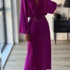 Women's Prom Dress Party Dress Wedding Guest Dress Long Dress Maxi Dress Purple Long Sleeve Pure Color Patchwork Fall Winter Autumn V Neck Fashion Wedding Guest Birthday Evening Party 2023 S M L