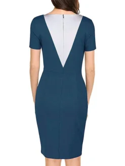 Women's Work Dress Sheath Dress Semi Formal Dress Fashion Midi Dress Patchwork Crew Neck Short Sleeve Color Block Slim Black White Wine Summer Spring S M L XL XXL -Party Prom Dresses Sales Store gerdxf1679311686286