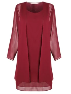 Women's Dress Set Two Piece Dress Shift Dress Midi Dress Black Red 3/4 Length Sleeve Pure Color Mesh Summer Spring Crew Neck Elegant Fall Dress Mesh M L XL 2XL 3XL 4XL 5XL -Party Prom Dresses Sales Store gfbmhe1665660550444