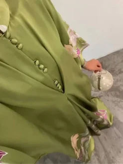 Women's Prom Dress Party Dress Satin Dress Long Dress Maxi Dress Green Long Sleeve Floral Button Spring Fall Winter Stand Collar Party Wedding Guest Fall Dress 2023 S M L XL XXL 3XL -Party Prom Dresses Sales Store gfferi1693278491543